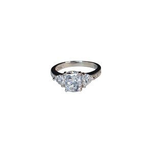 Vintage FE Women's Sterling Silver Cubic Zirconia Engagement Ring Size 8